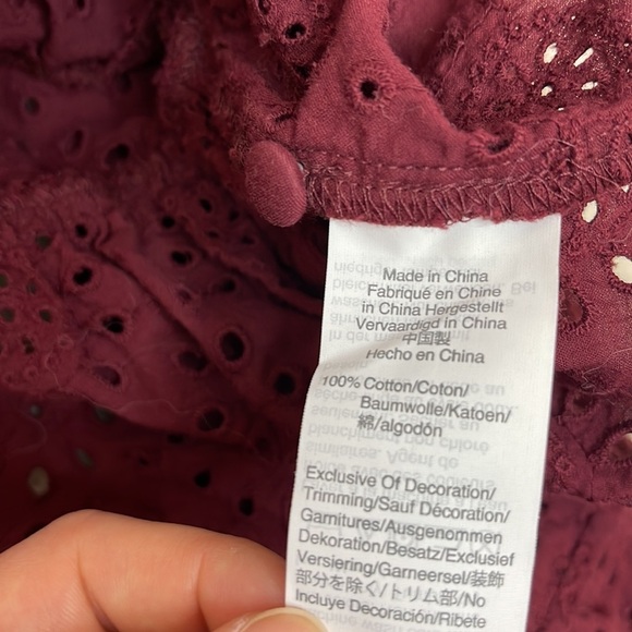 Madewell Long Sleeve Maroon Eyelet Detailed Blouse Size Small - Picture 10 of 11